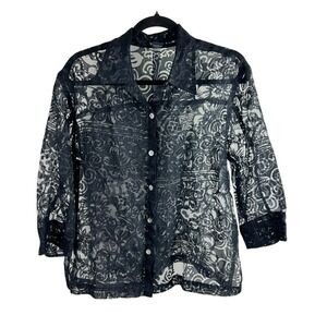 West End Sheer Lace Button-Up Blouse Size L - Whimsigoth Fairycore Y2K